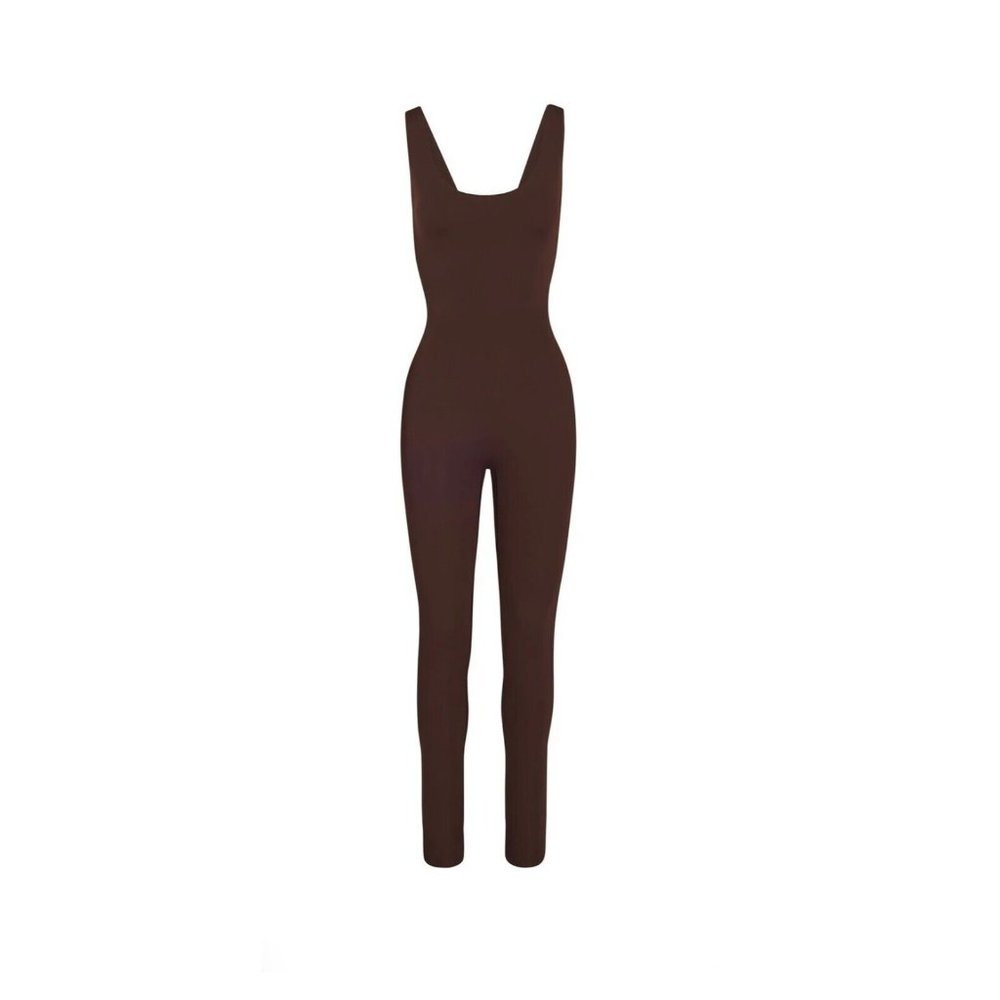 Skims Womens Cocoa Nylon All-In-One Scoop Sleeveless Pull On Jumpsuit Size Small